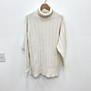 EDDIE BAUER-Cream Ribbed Turtle Neck Cotton Sweater-Size  Medium cable knit